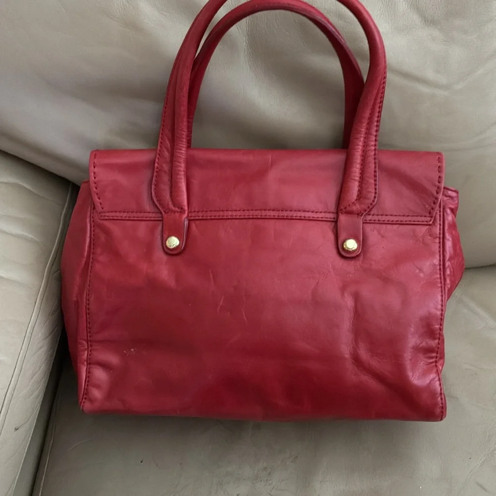 Red Leather Top-Handle Satchel with Gold Turn-Lock